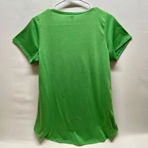 LuLaRoe Scoop Neck Tee Women's Small Bright Green Short Sleeve Cotton Blend GUC - Picture 2 of 4